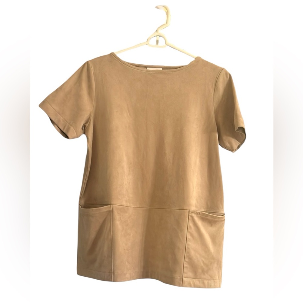 J. Jill Faux Suede Pocket Blouse Cream Beige Women’s Size Extra Small XS